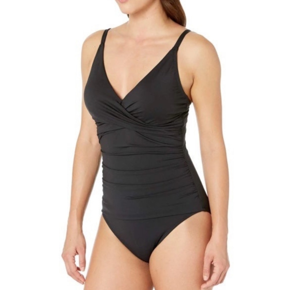 Tommy Bahama Pearl One Piece Black Tummy Control Swimsuit NWT - Size 4